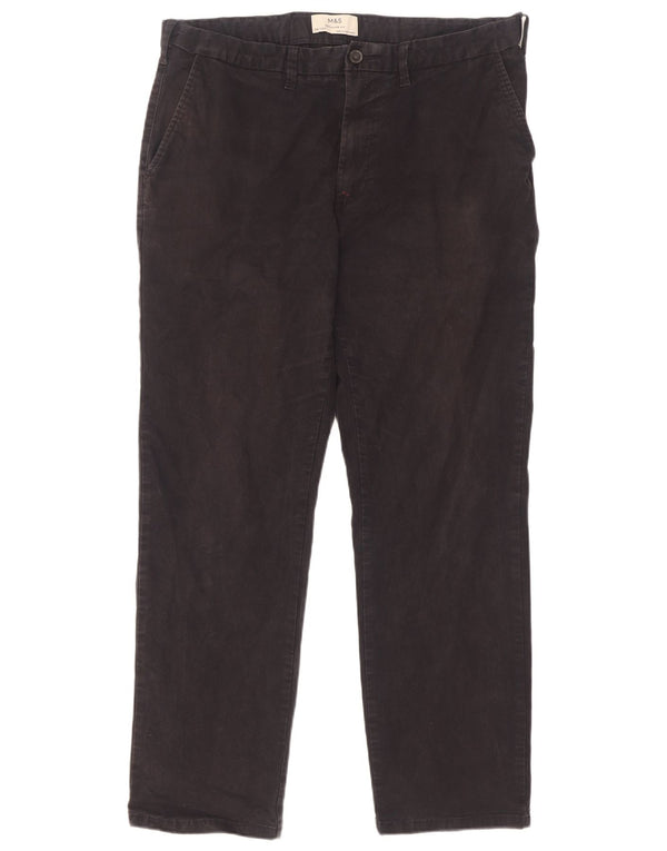 Marks & Spencer Mens Straight Chino Trousers W36 L31 Navy Blue Cotton