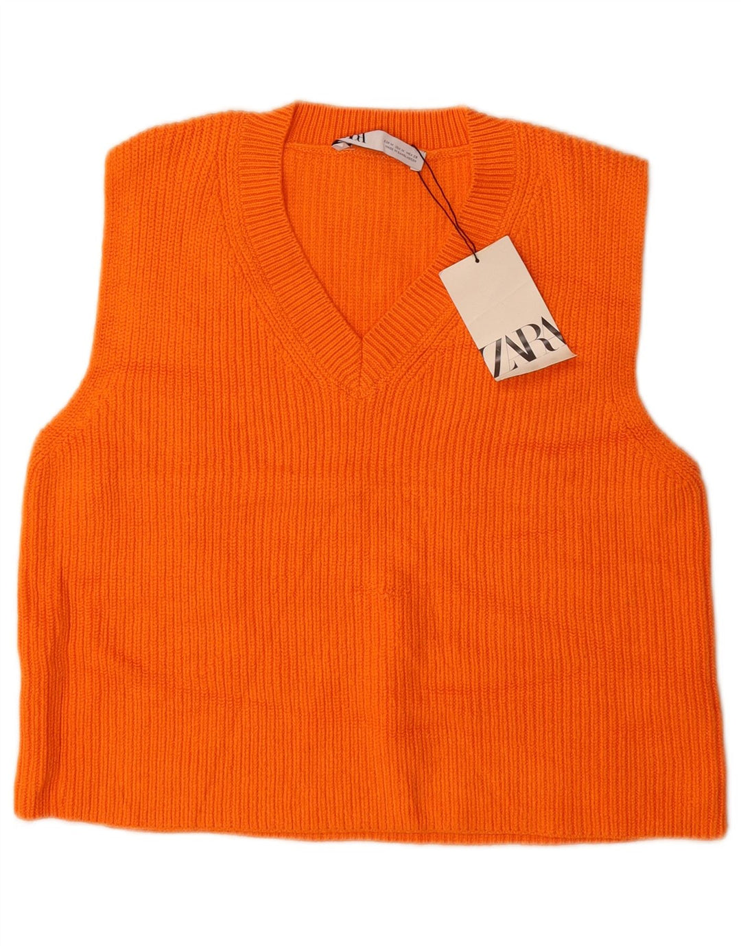 Canotta corta da donna Zara UK 14 cotone arancione medio