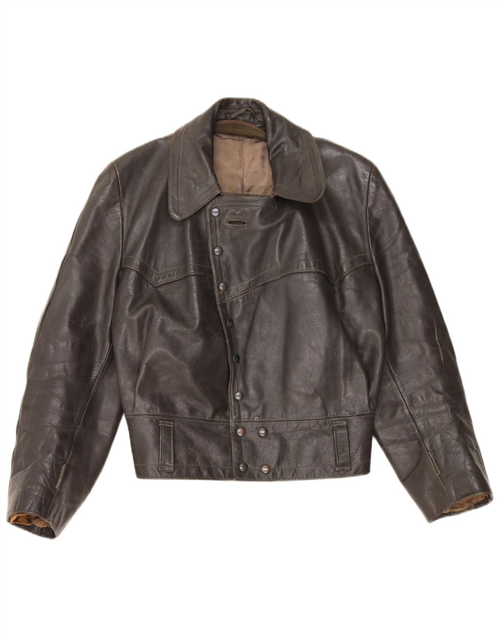 Giacca in pelle da donna VINTAGE UK 14 media nera