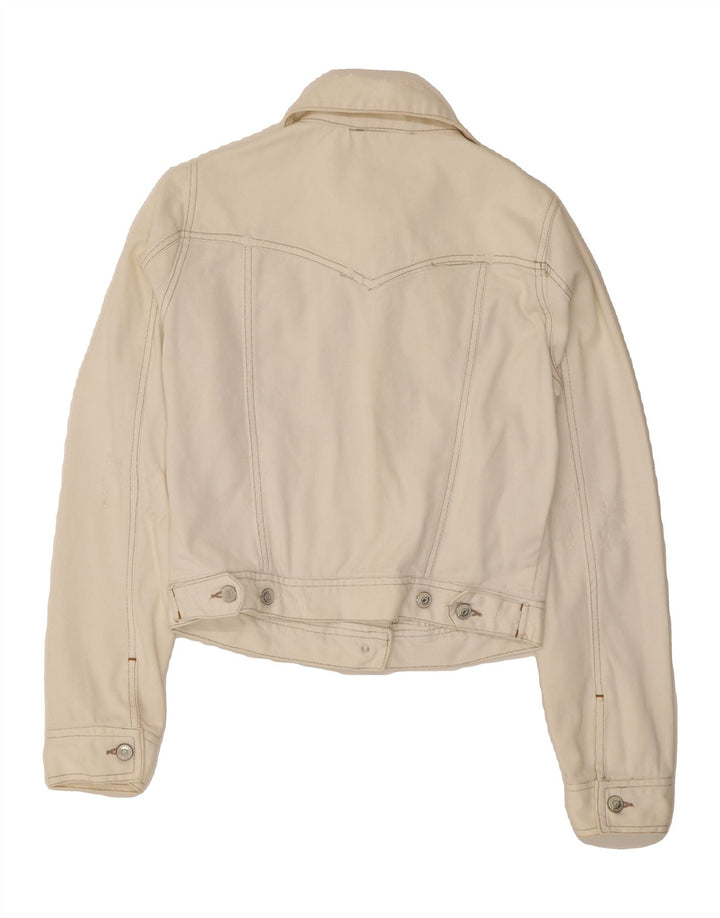 FISHBONE Womens Crop Denim Jacket UK 12 Medium White Vintage Fishbone and Second-Hand Fishbone from Messina Hembry 