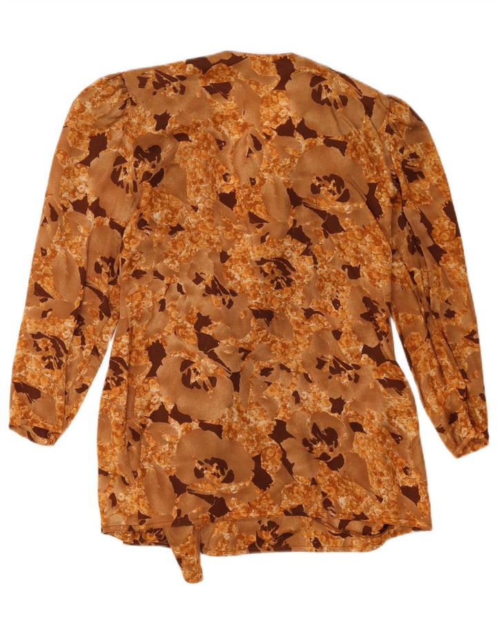 Camicetta camicia vintage da donna UK 16 Grande poliestere floreale beige