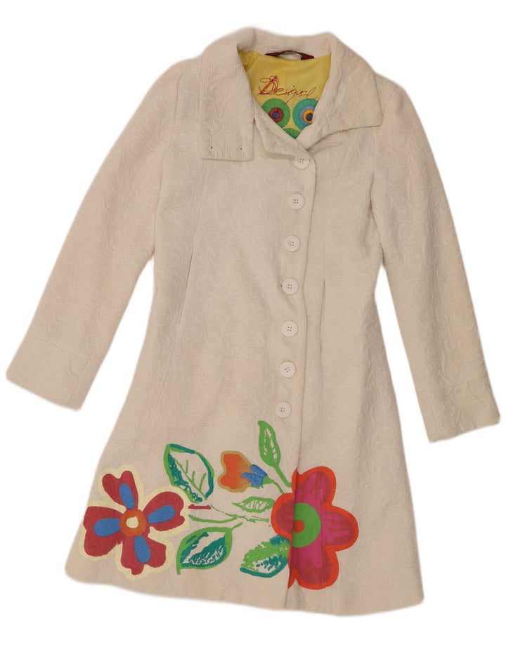 Cappotto da donna Desigual EU 38 cotone floreale bianco medio