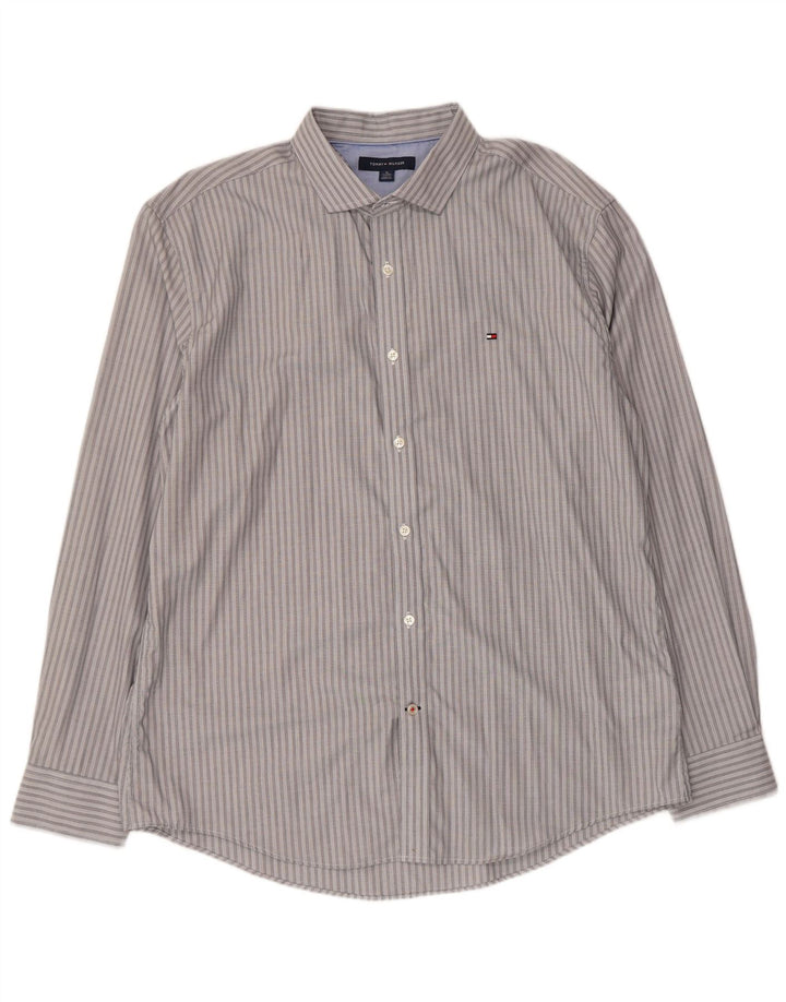 Camicia da uomo Tommy Hilfiger XL in cotone a righe grigie