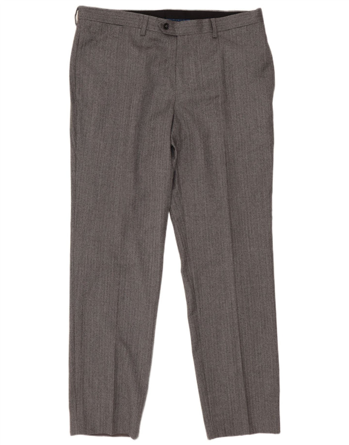 MARKS & SPENCER Pantaloni da completo da uomo Autograph W36 L31 Grigio a spina di pesce