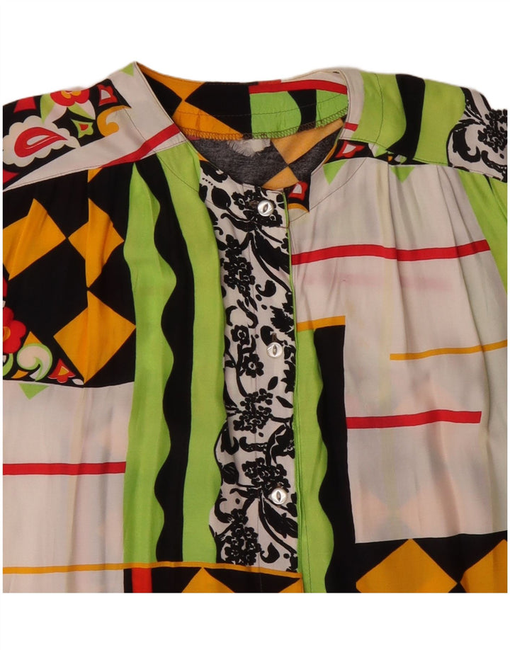 Camicetta camicia a maniche corte da donna vintage UK 20 2XL Patchwork multicolore