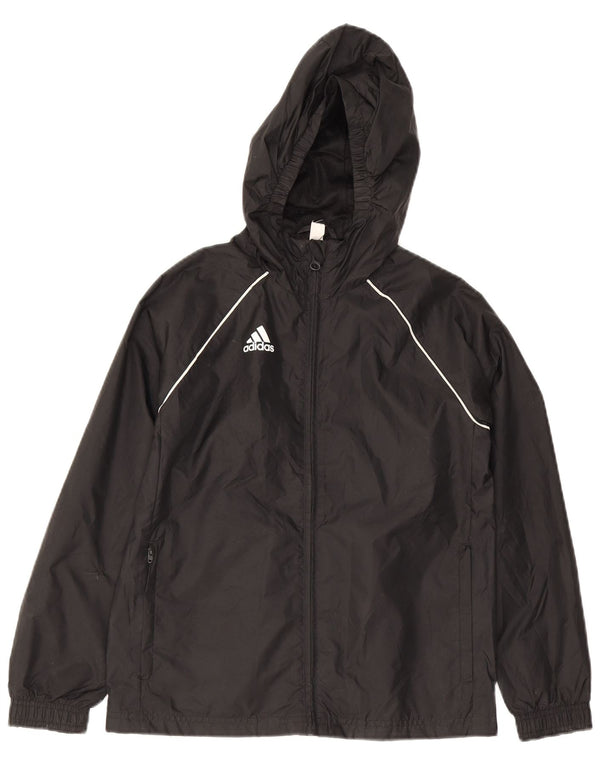 Adidas Boys Hooded Rain Jacket 9-10 Years Black Nylon