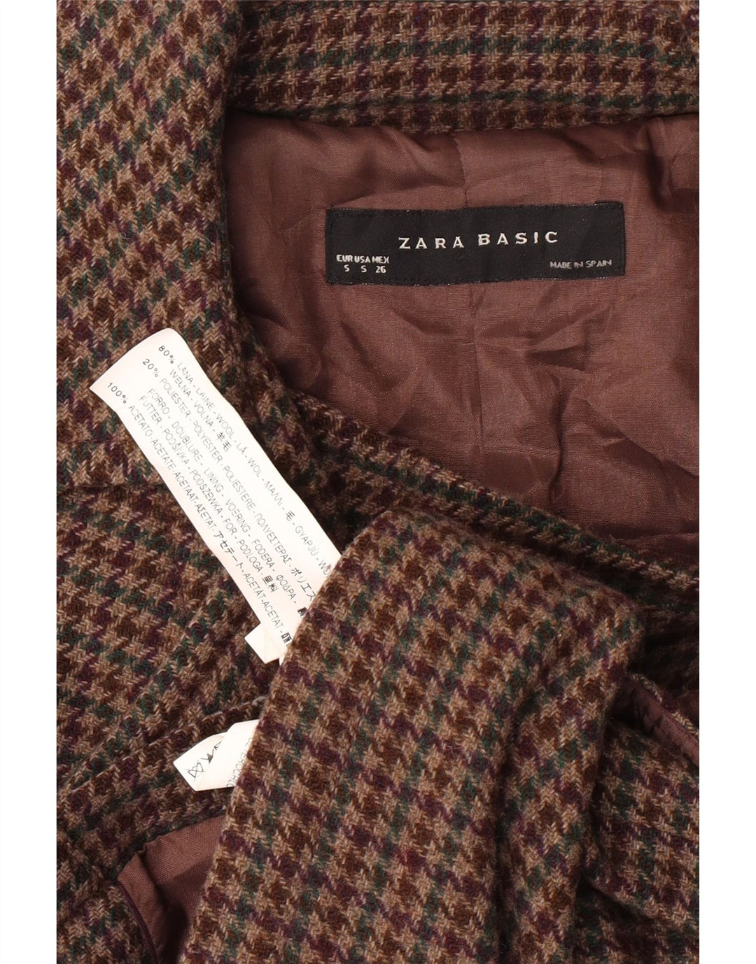 Giubbotto bomber da donna ZARA UK 8 piccolo in lana pied de poule marrone