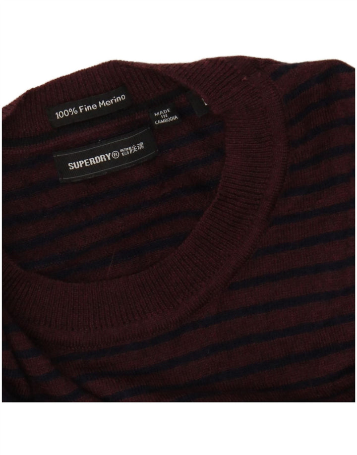 Maglione maglione girocollo da donna SUPERDRY UK 14 grandi righe bordeaux