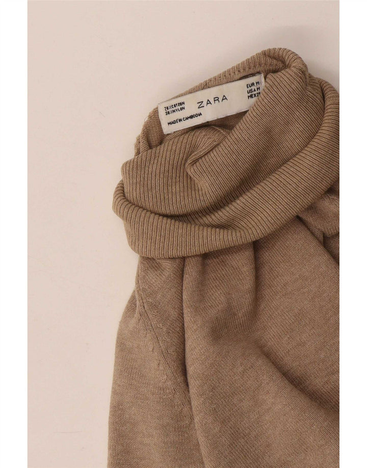 Maglione maglione a collo alto da donna Zara UK 12 Cotone beige medio