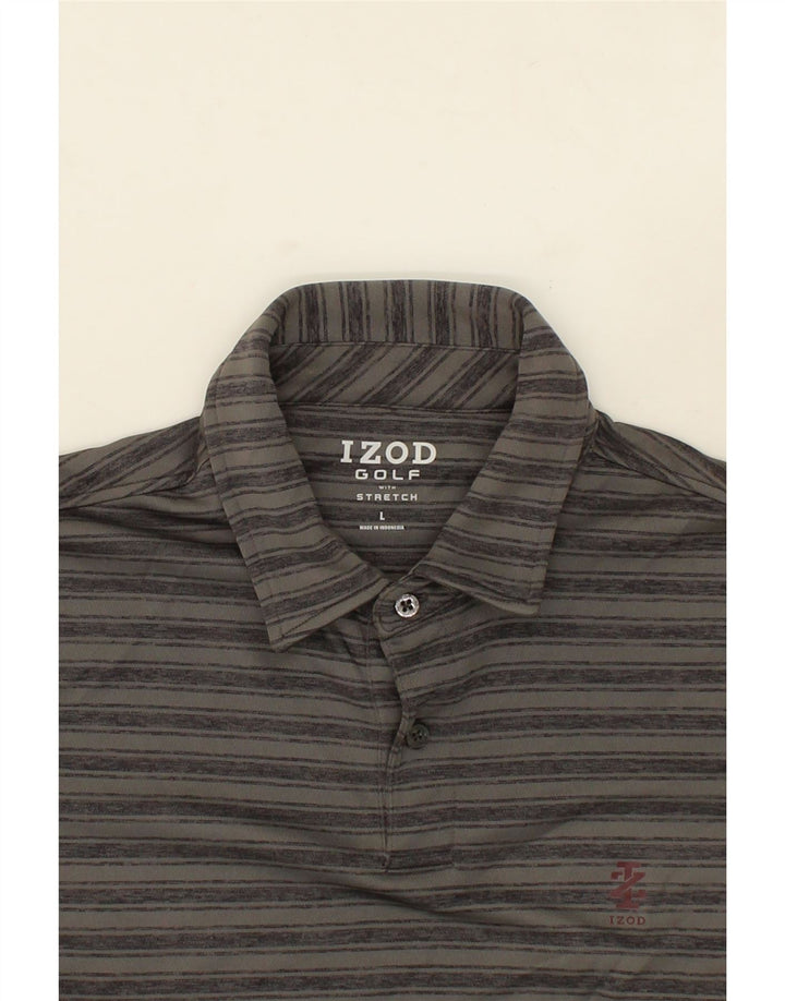 IZOD Mens Stretch Polo Shirt Large Grey Striped Vintage Izod and Second-Hand Izod from Messina Hembry 