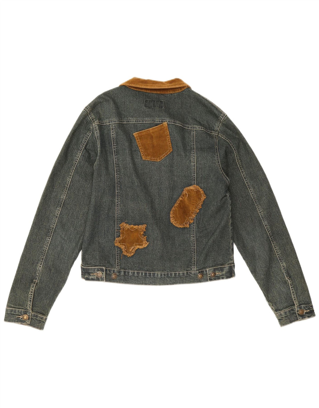 Giacca di jeans vintage da donna UK 12 in cotone color block blu medio