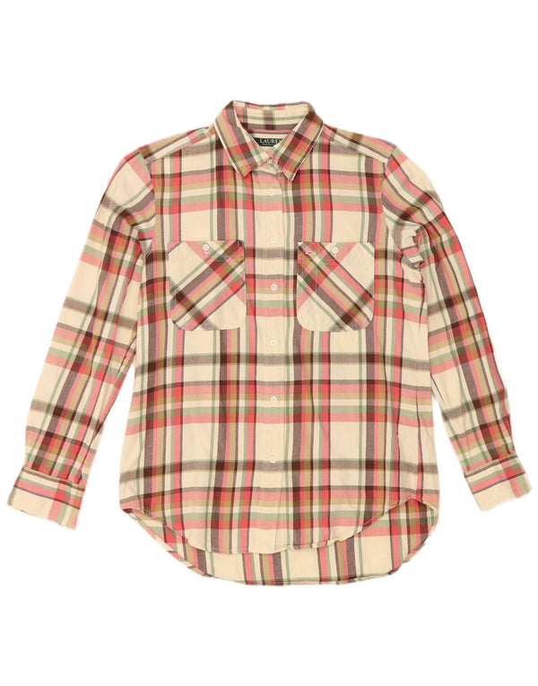 Camicia in flanella da donna Ralph Lauren UK 10 piccolo quadretto bianco sporco