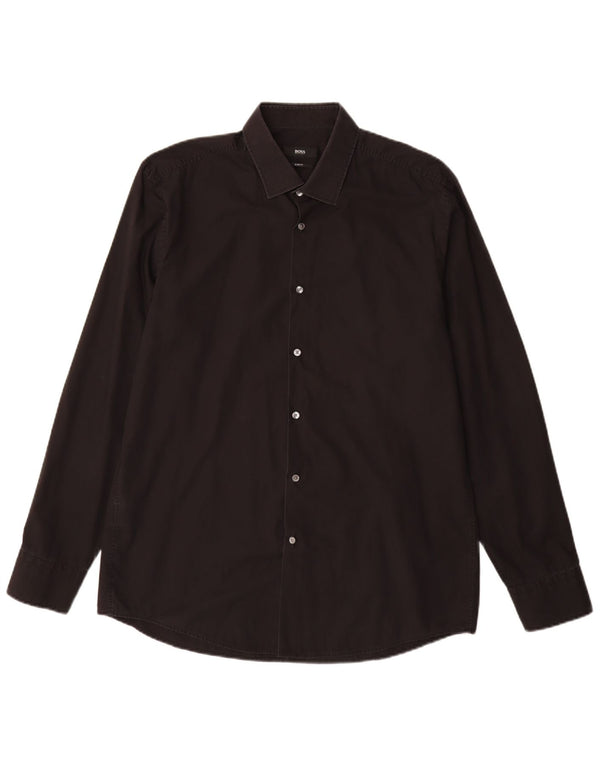 Camicia slim fit da uomo Hugo Boss taglia 43 17 XL cotone nero