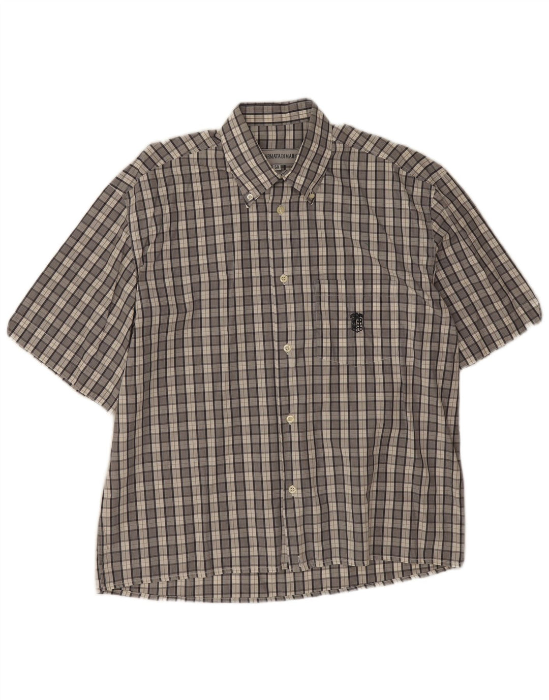 Camicia Armata Di Mare Uomo Manica Corta IT 50 Check Grigio Medio