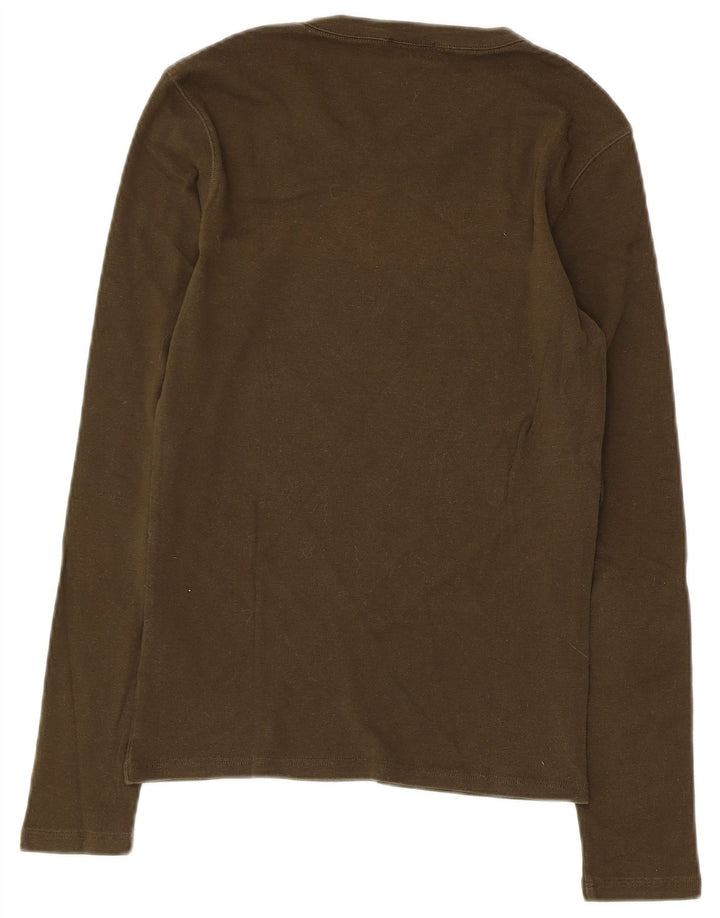 Max & Co. Top grafico da donna a maniche lunghe UK 8 piccolo cotone kaki