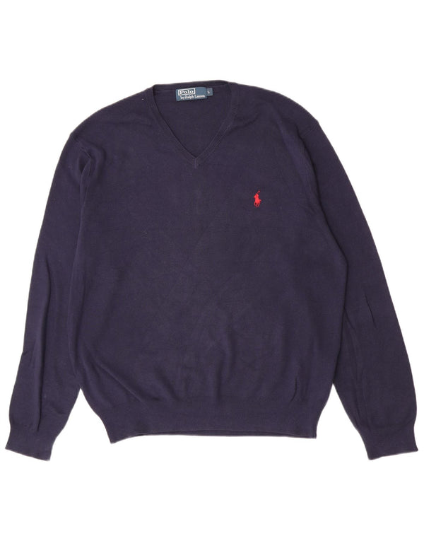 Polo Ralph Lauren Maglione da uomo con scollo a V, grande cotone blu navy
