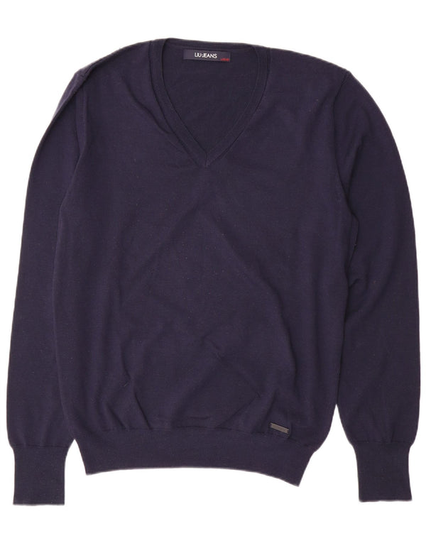 LIU JO Maglione da donna con scollo a V UK 18 XL Lana blu navy