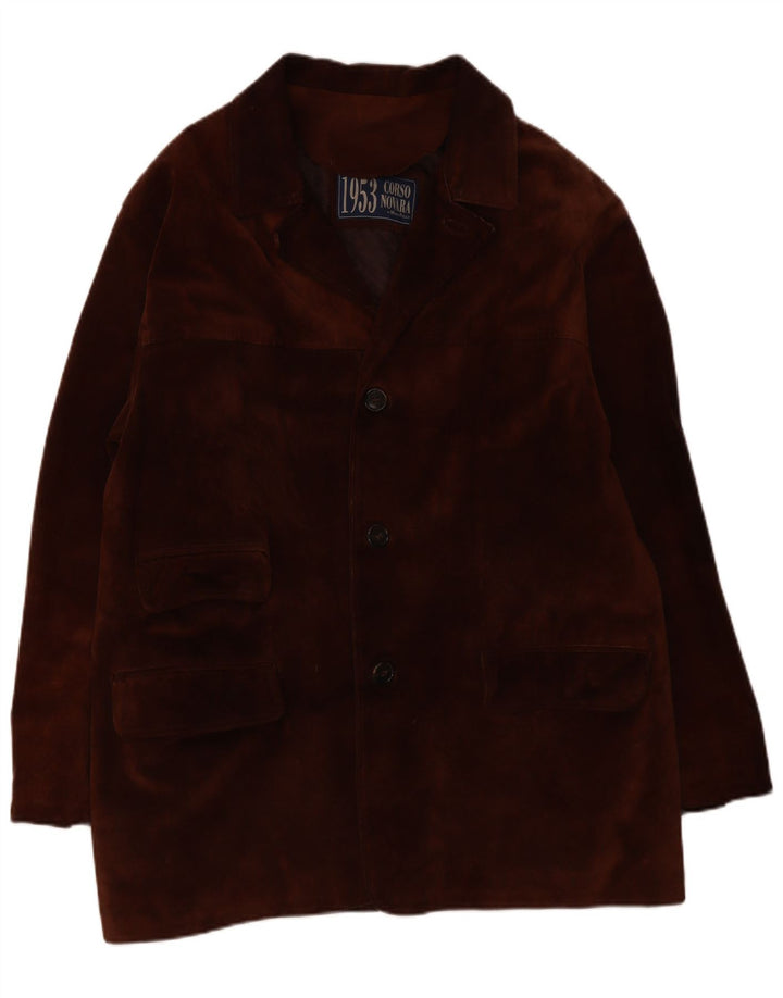 Soprabito vintage da uomo in pelle scamosciata UK 40 grande in pelle marrone