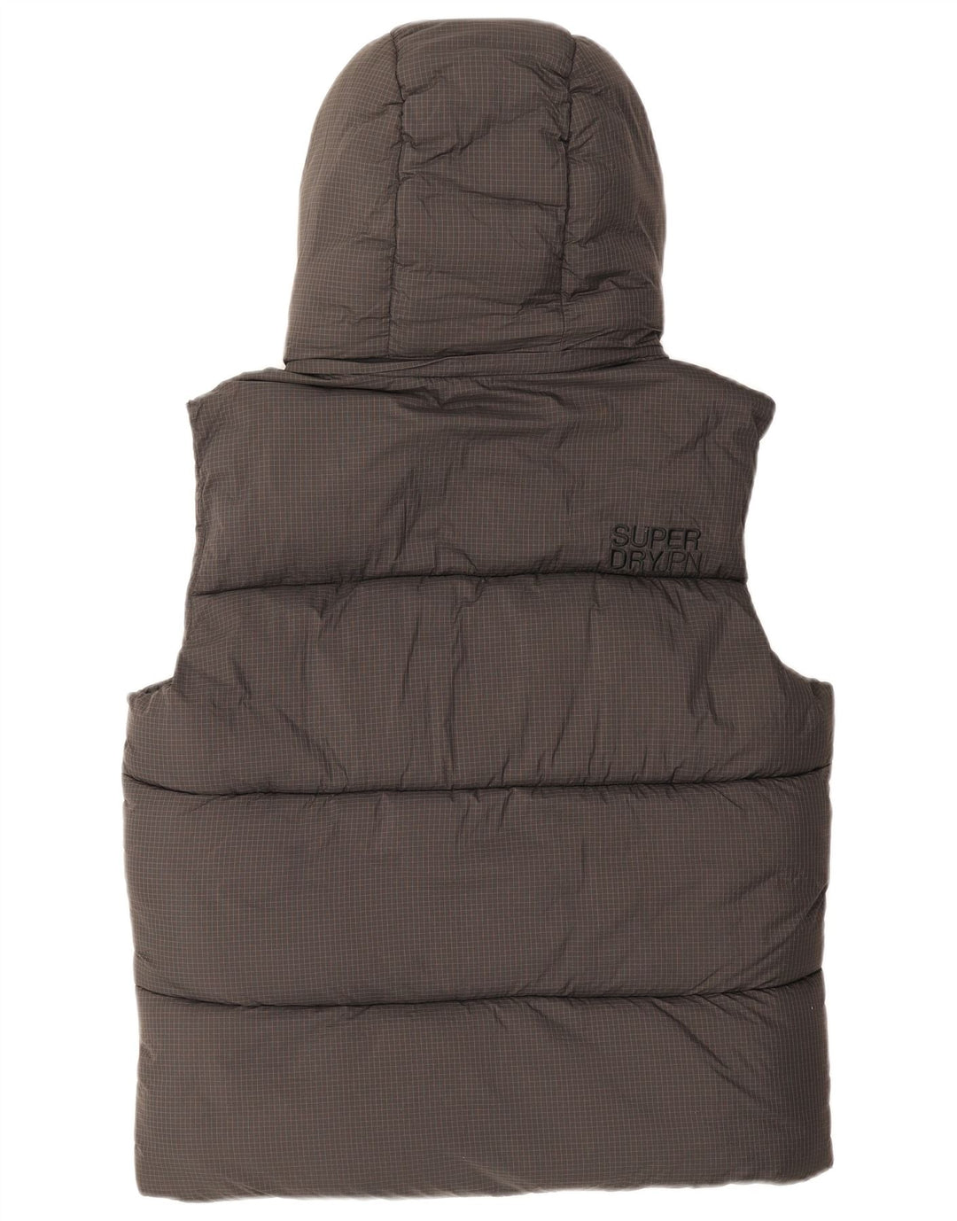 Gilet imbottito con cappuccio da uomo Superdry UK 38 Nylon a quadri grigio medio