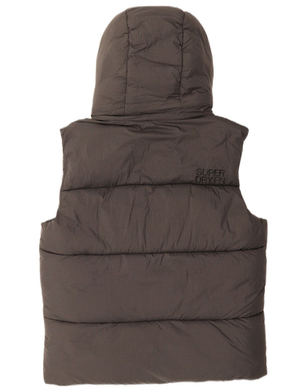 Gilet imbottito con cappuccio da uomo Superdry UK 38 Nylon a quadri grigio medio