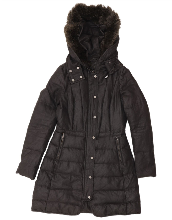 Cappotto imbottito con cappuccio da donna Zara UK 12 medio nero poliestere invernale