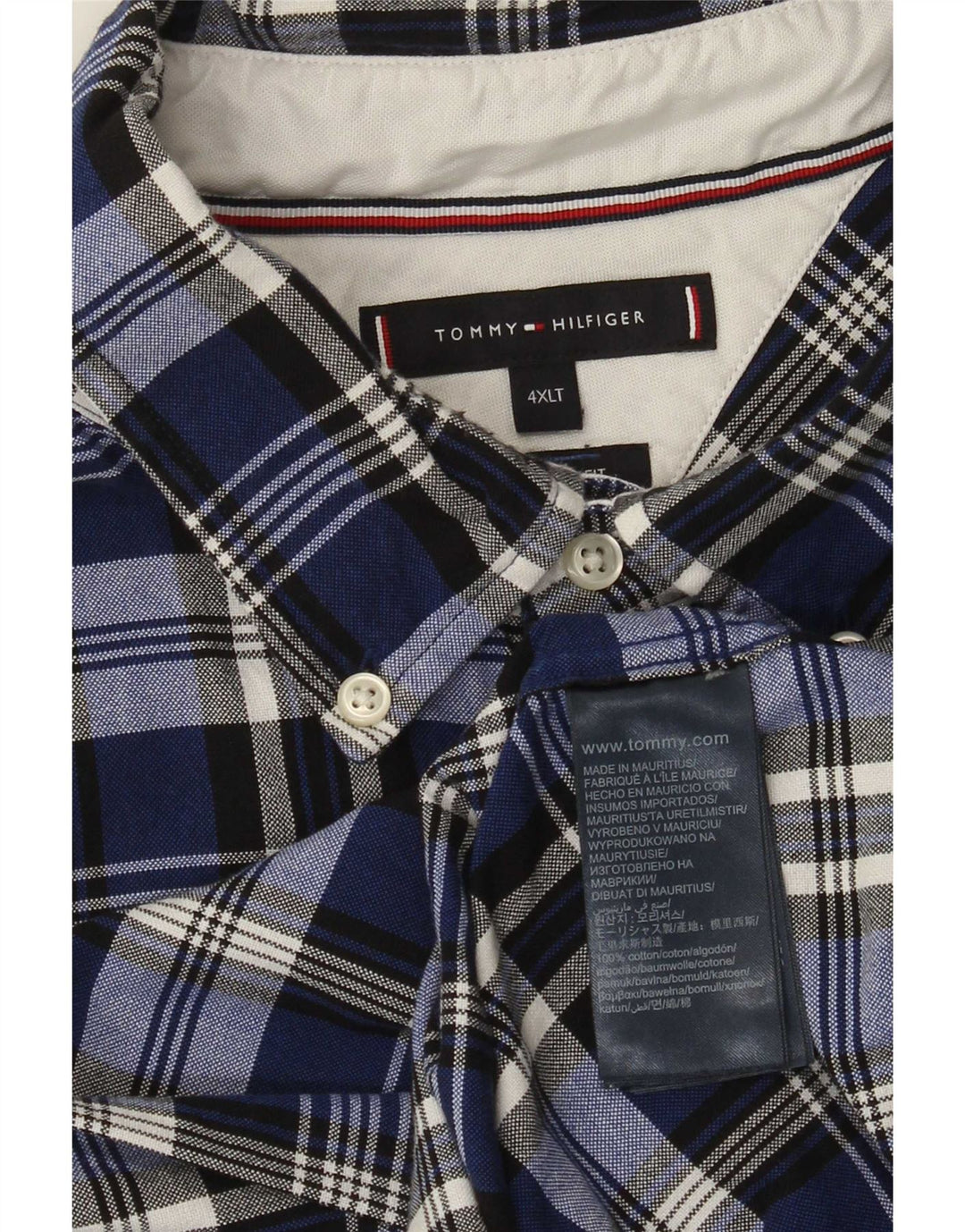 Camicia alta da uomo Tommy Hilfiger 4XL cotone a quadri blu navy