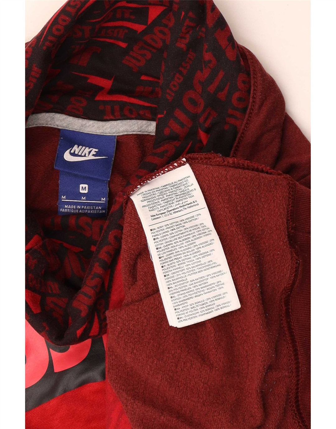 Felpa con grafica Nike da donna, maglione UK 14, cotone color block rosso medio