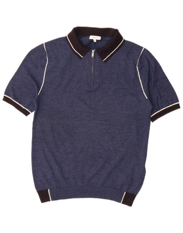 Maglione Reiss da uomo a maniche corte con collo a polo, piccolo blu a blocchi di colore
