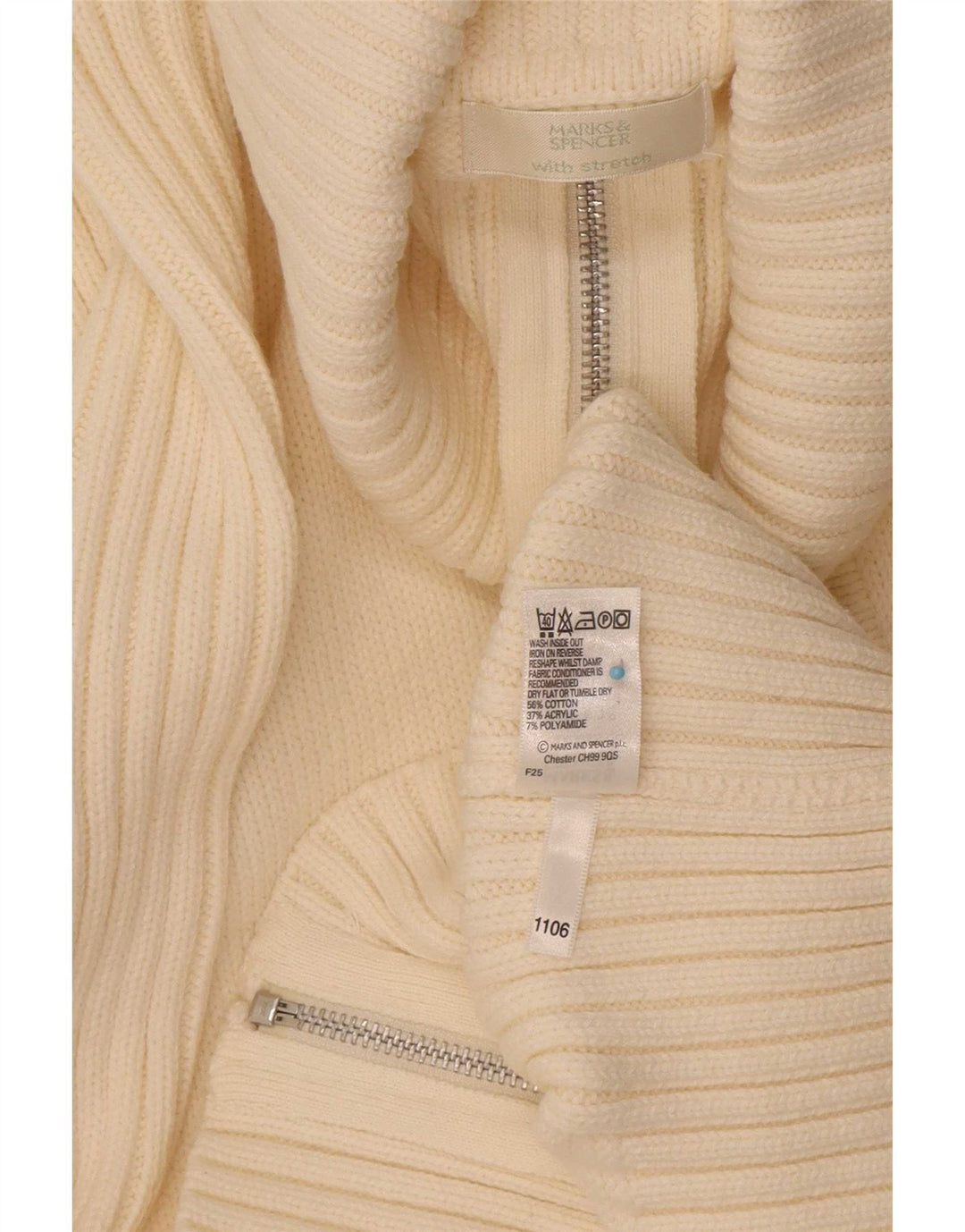 Maglione cardigan con zip intera da donna Marks & Spencer UK 16 grande bianco sporco