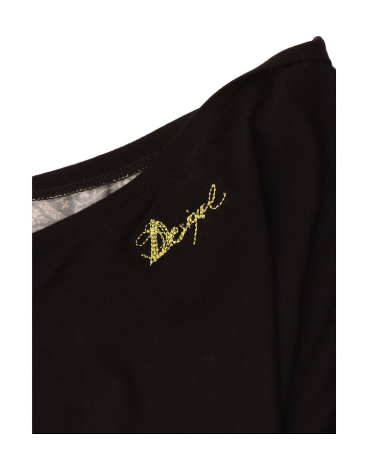 DESIGUAL T-shirt grafica da donna Top UK 14 Medium Black Floral