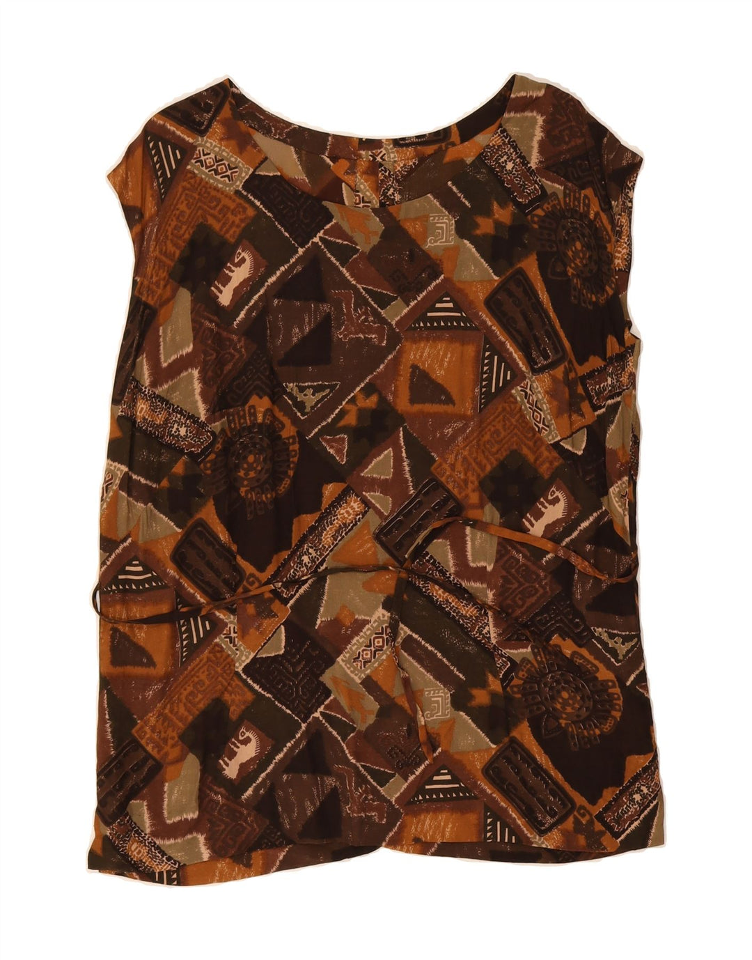 VINTAGE Womens Sleeveless Blouse Top UK 16 Large Brown Patchwork Vintage Vintage and Second-Hand Vintage from Messina Hembry 