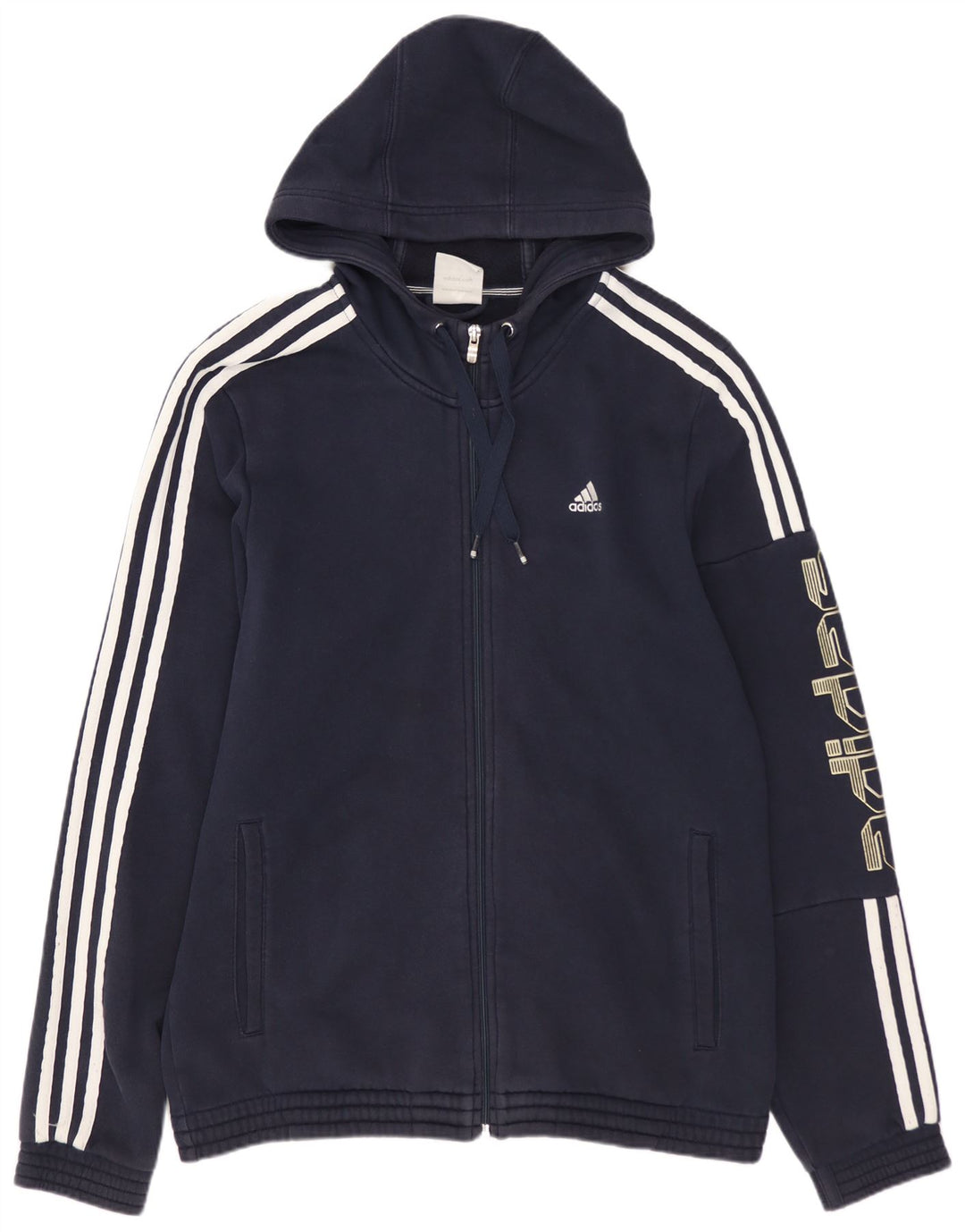 Maglione con cappuccio e zip grafica da uomo ADIDAS in cotone blu navy medio