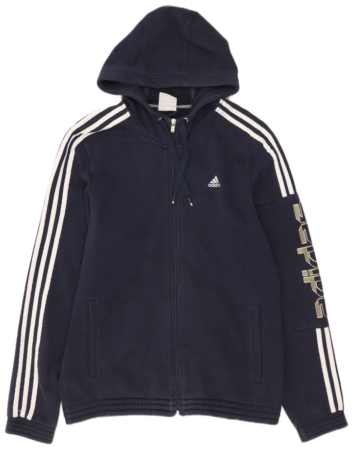 Maglione con cappuccio e zip grafica da uomo ADIDAS in cotone blu navy medio