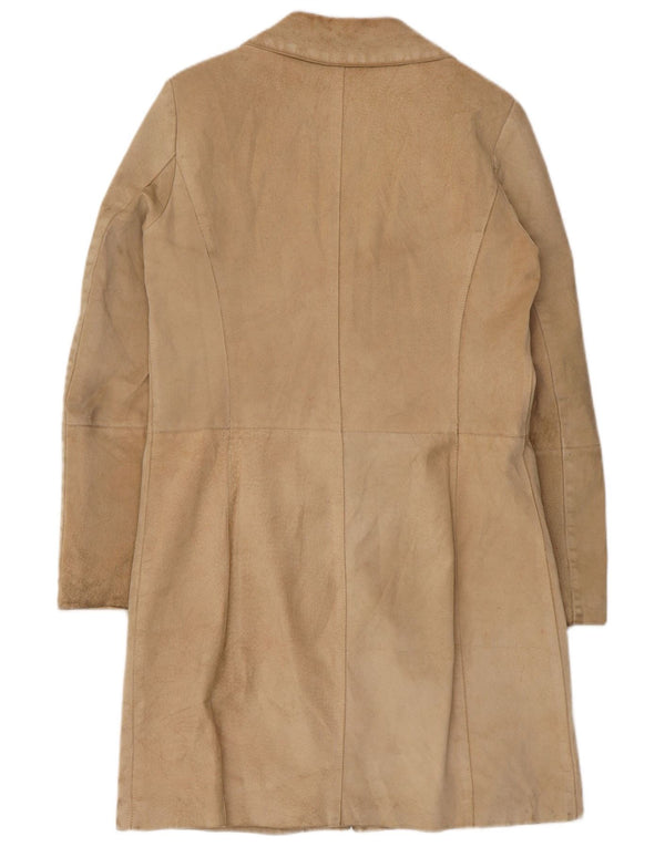 Soprabito vintage in pelle scamosciata da donna UK 10 piccolo in pelle beige