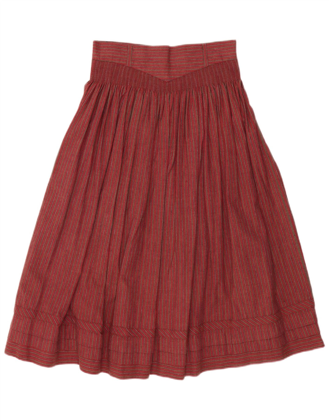 Gonna a trapezio a vita alta da donna VINTAGE W28 cotone a righe rosse medie