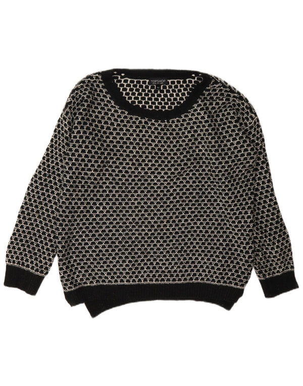 Maglione maglione con scollo a barca da donna Topshop UK 8 piccolo nero geometrico