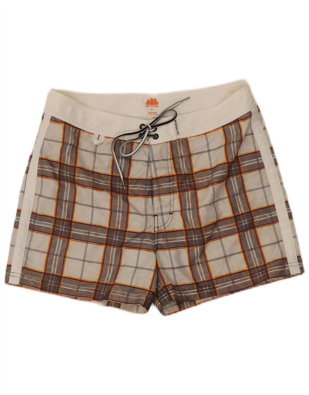 Pantaloncini da bagno da uomo Sundek in poliestere a quadri bianchi medi