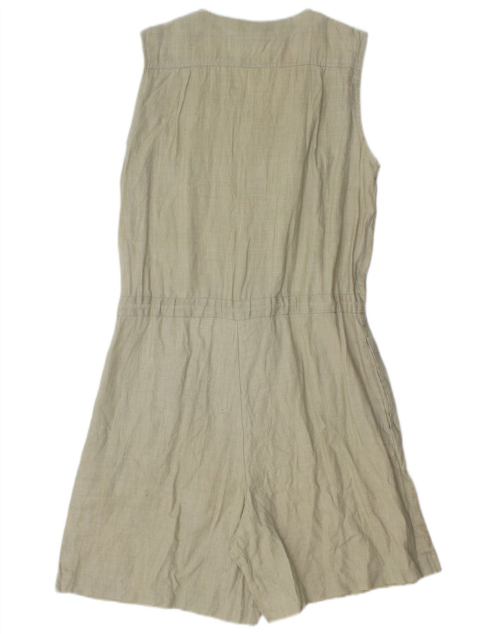 Tutina corta senza maniche da donna vintage UK 12 Lino kaki medio