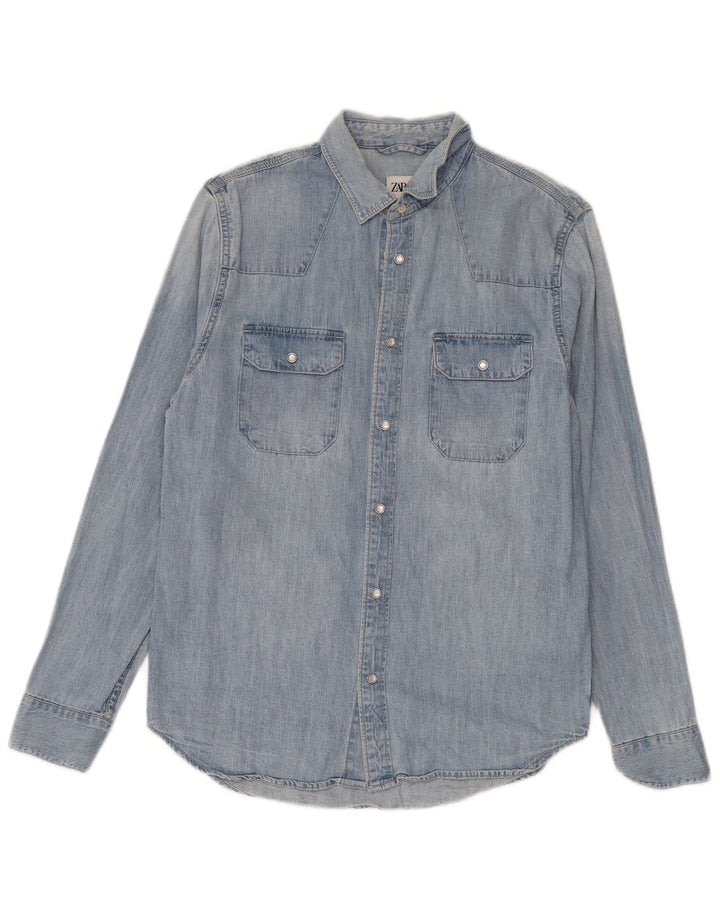 Camicia in denim da uomo Zara in cotone blu medio