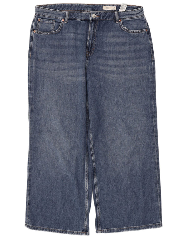 Jeans corti a gamba larga da donna Marks & Spencer UK 16 Large W36 L27 Cotone blu