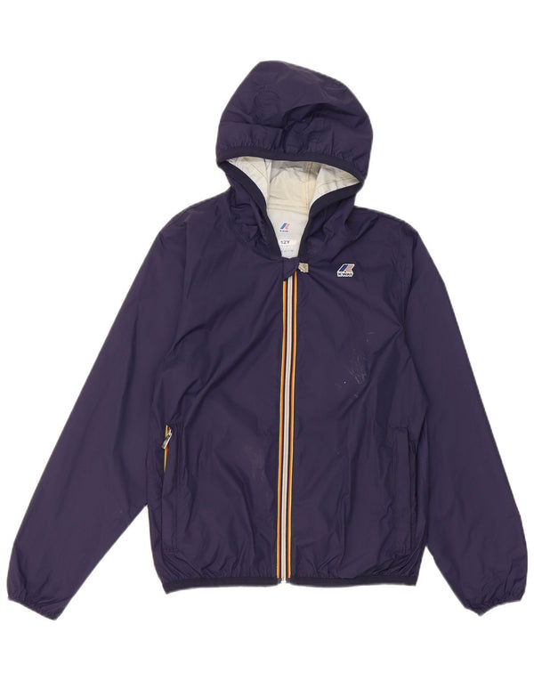 Giacca antipioggia con cappuccio K-Way da bambino 11-12 anni in nylon blu navy