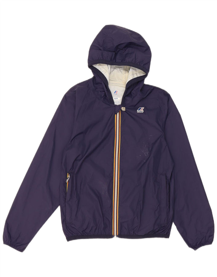 Giacca antipioggia con cappuccio K-Way da bambino 11-12 anni in nylon blu navy