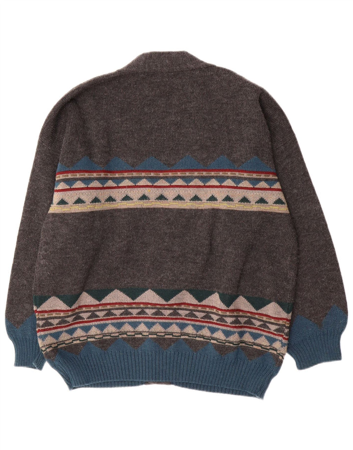 Maglione cardigan da uomo vintage XL grigio geometrico