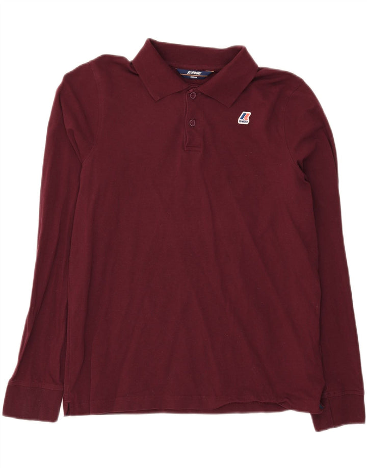 K-WAY Mens Long Sleeve Polo Shirt Medium Burgundy Cotton