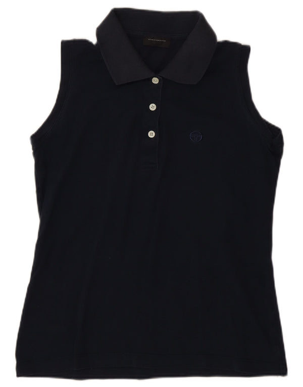 Polo senza maniche da donna Sergio Tacchini UK 14 Large in cotone blu navy