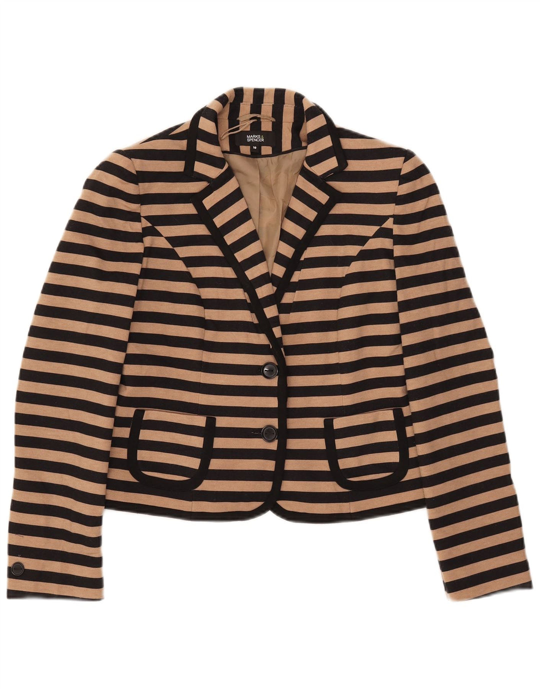 Giacca blazer corta da donna Marks & Spencer UK 10 piccola a righe beige