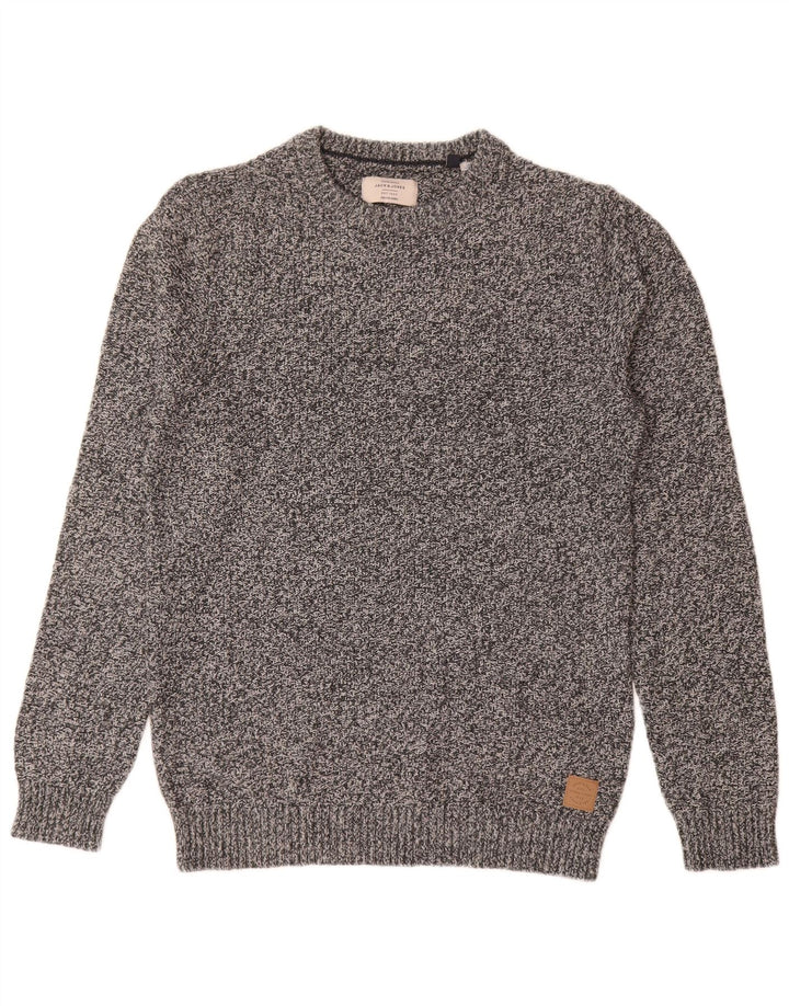 Maglione maglione girocollo da uomo Jack & Jones in cotone screziato grigio medio