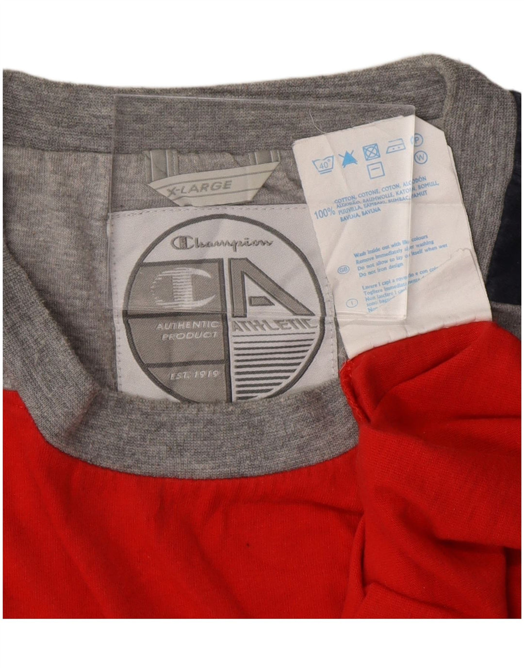 T-shirt da uomo CHAMPION Top XL in cotone color block rosso