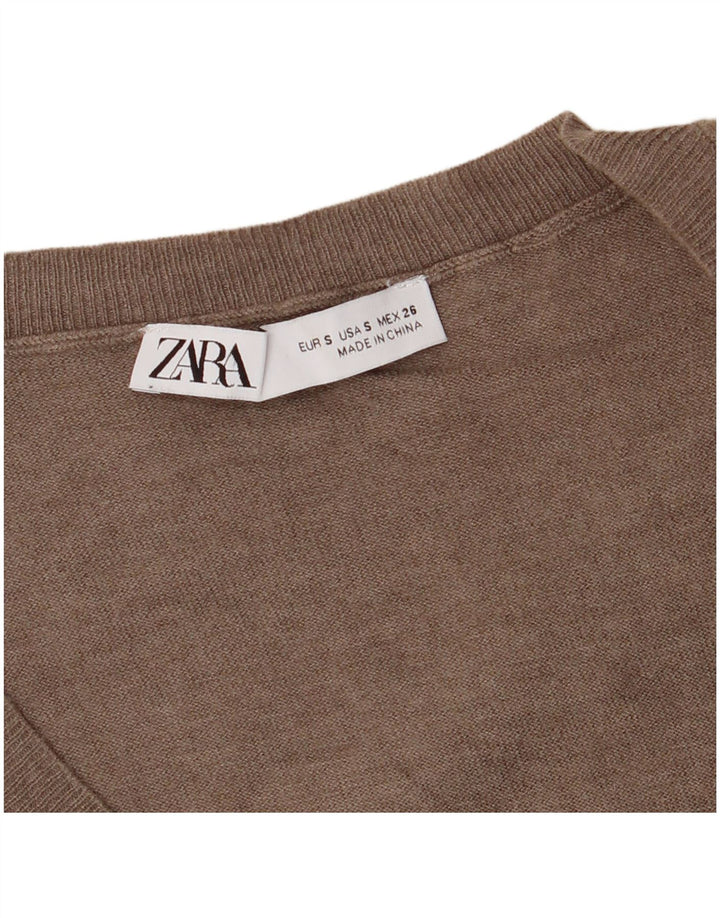 Maglione oversize con scollo a V da donna Zara UK 10 piccolo Beige
