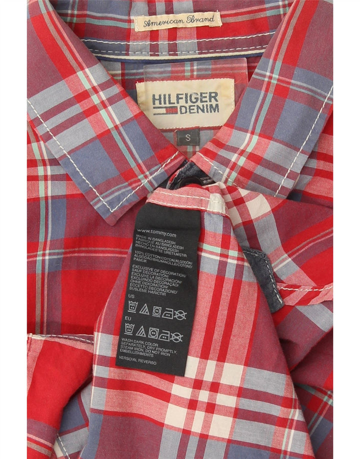 Camicia a maniche corte da uomo Tommy Hilfiger in cotone a quadri rossi piccoli